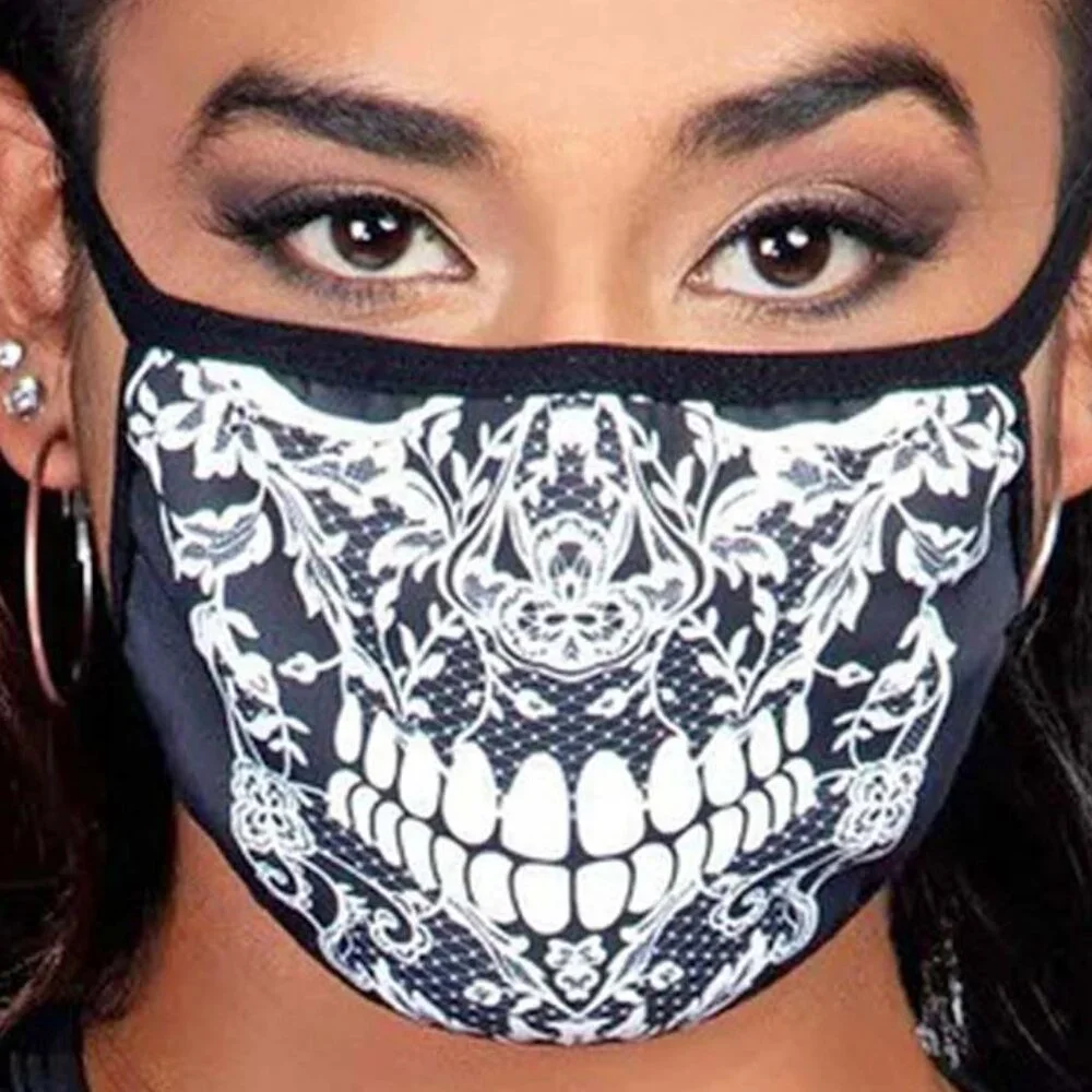 Lace Skull Print Face Mask One Size Adult/Teen Halloween Cosplay Roleplay DYI